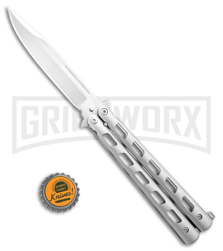 Monarch Silver Balisong Butterfly Knife - Satin Plain 4 Monarch Silver Balisong Butterfly Knife - Satin Plain - Image 4