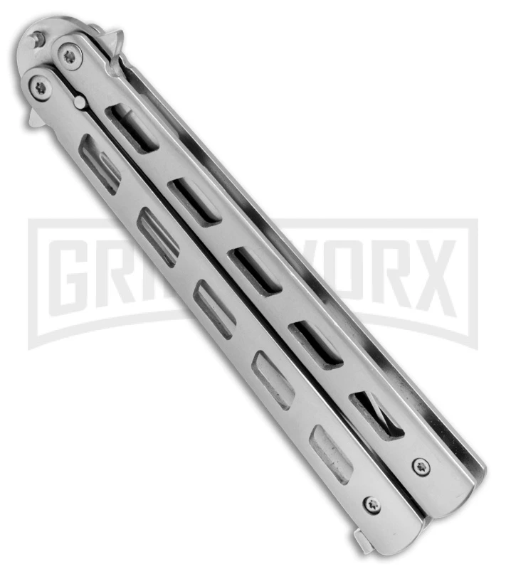 Monarch Silver Balisong Butterfly Knife - Satin Plain 3 Monarch Silver Balisong Butterfly Knife - Satin Plain - Image 3