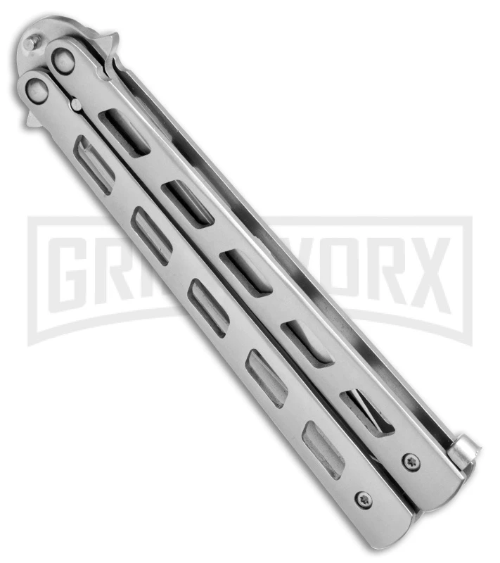 Monarch Silver Balisong Butterfly Knife - Satin Plain 2 Monarch Silver Balisong Butterfly Knife - Satin Plain - Image 2