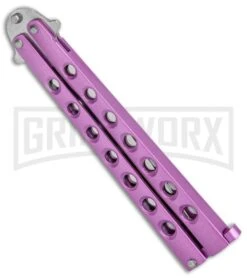Light Purple Balisong Butterfly Knife - Satin Plain -Buck Knives Sales Store Pink Balisong Butterfly Satin Plain GX 37427 jr side large