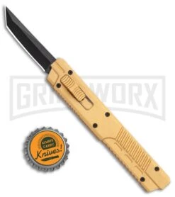 Firecracker XL Gold DA/OTF Automatic Knife - Tanto Black Plain -Buck Knives Sales Store Pocket Clip Gold DA OTF Auto Black Tanto 27065GD GX 35602 jr bottlecap large