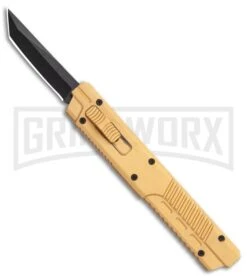 Firecracker XL Gold DA/OTF Automatic Knife - Tanto Black Plain