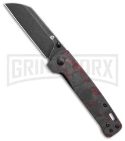 QSP Penguin Liner Lock Knife Shredded CF + Red G-10 - Black Stonewash