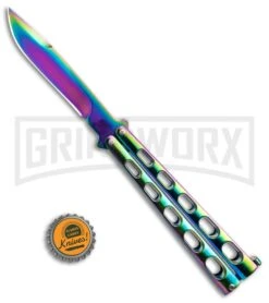 Monarch Integral Black Balisong Butterfly Knife - Spectrum Plain -Buck Knives Sales Store Rainbow Balisong Butterfly Knife GX 37611 td size large