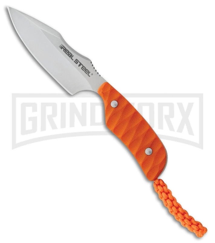 Real Steel Mini 130A Orange Neck Knife - Satin Plain 1 Real Steel Mini 130A Orange Neck Knife - Satin Plain