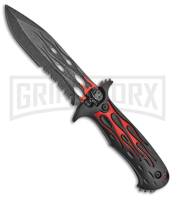 Rite Edge Dead Walker Red Fixed Blade Knife - Black Stonewash Serr 1 Rite Edge Dead Walker Red Fixed Blade Knife - Black Stonewash Serr