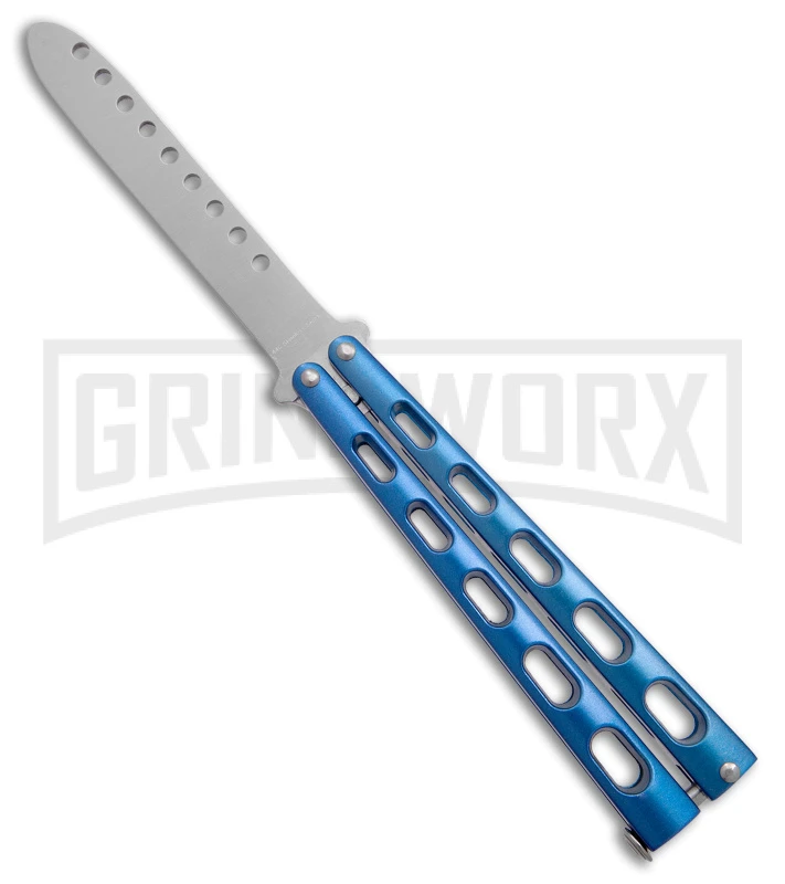 Ronin Gear Blue Balisong Trainer Butterfly Knife - Satin Plain 1 Ronin Gear Blue Balisong Trainer Butterfly Knife - Satin Plain