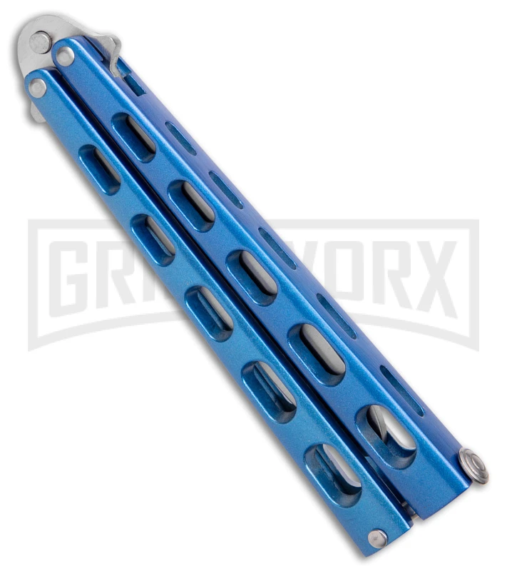 Ronin Gear Blue Balisong Trainer Butterfly Knife - Satin Plain 2 Ronin Gear Blue Balisong Trainer Butterfly Knife - Satin Plain - Image 2