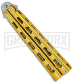 Ronin Gear Yellow Balisong Trainer Butterfly Knife - Satin Plain 6 Ronin Gear Yellow Balisong Trainer Butterfly Knife - Satin Plain -Buck Knives Sales Store Ronin Gear Gold Balisong Trainer Butterfly Satin GX 37366 jr side large