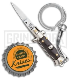 SKM 2.75" Italian Stilletto Keychain Brown Automatic Knife -Buck Knives Sales Store SKM 2.75in Keychain Stiletto Auto Brown Satin Flat BHQ 51053 jr bottlecap large