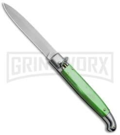 SKM 9.5" Green Acrylic Fancy Lever Lock Automatic Stiletto Knife - Satin Bayo