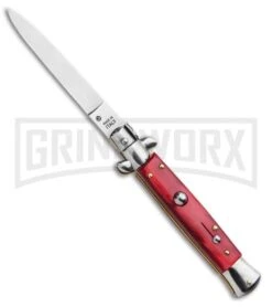 SKM 9" Italian Stiletto Red Acrylic Automatic Knife - Dagger Satin Plain
