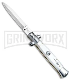 SKM/AB 9" Italian Stiletto White Pearlex Automatic Knife - Satin Dagger