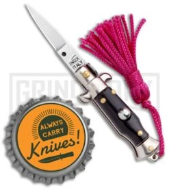 Italian Stiletto Black Automatic Knife Pink Keychain - Flat Grind 7 Italian Stiletto Black Automatic Knife Pink Keychain - Flat Grind -Buck Knives Sales Store SKM Italian Stiletto Keychain Auto Black Pink Satin BHQ 102936 jr bottlecap large