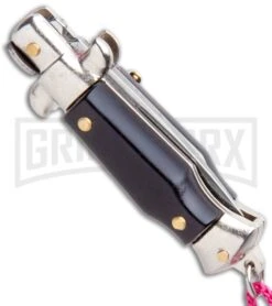Italian Stiletto Black Automatic Knife Pink Keychain - Flat Grind 6 Italian Stiletto Black Automatic Knife Pink Keychain - Flat Grind -Buck Knives Sales Store SKM Italian Stiletto Keychain Auto Black Pink Satin BHQ 102936 jr side large
