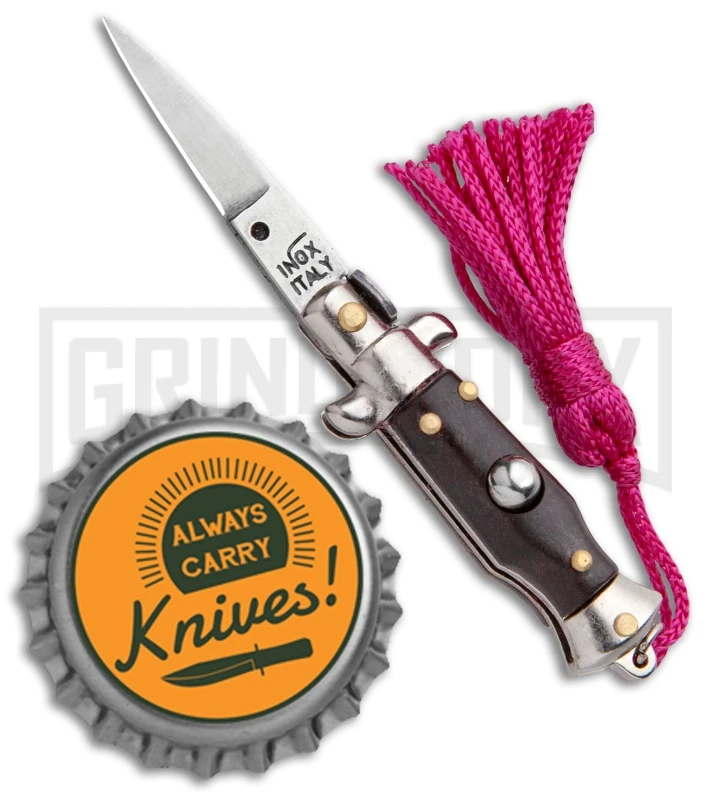 Italian Stiletto Brown Automatic Knife Pink Keychain - Flat Grind 4 Italian Stiletto Brown Automatic Knife Pink Keychain - Flat Grind - Image 4