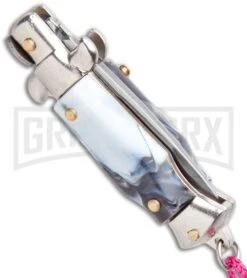 Italian Stiletto Gray Marble Automatic Knife Pink Keychain - Flat Grind 6 Italian Stiletto Gray Marble Automatic Knife Pink Keychain - Flat Grind -Buck Knives Sales Store SKM Italian Stiletto Keychain Auto Marble Pink Satin BHQ 102938 jr side large
