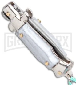 Italian Stiletto Gray Automatic Knife Teal Keychain - Flat Grind 6 Italian Stiletto Gray Automatic Knife Teal Keychain - Flat Grind -Buck Knives Sales Store SKM Italian Stiletto Keychain Auto Silver Teal Satin BHQ 102942 jr side large