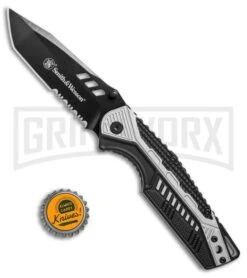 Smith & Wesson SW612S Gray/Black Folding Knife - Black Serr Tanto -Buck Knives Sales Store Smith Wesson tanto gray black black serr SW612S BHQ 67514 er size large