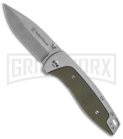 Smith & Wesson Freighter Green G-10 Pocket Knife Drop Point - Stonewash Plain
