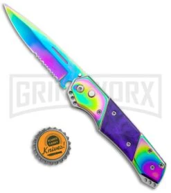 Super Knife Croc Automatic Knife Stainless Rainbow W/ Purple - Rainbow Serr 7 Super Knife Croc Automatic Knife Stainless Rainbow W/ Purple - Rainbow Serr -Buck Knives Sales Store Super Knife Croc Auto Stainless Rainbow Purple Spectrum Serr GX 35778 jr bottlecap large
