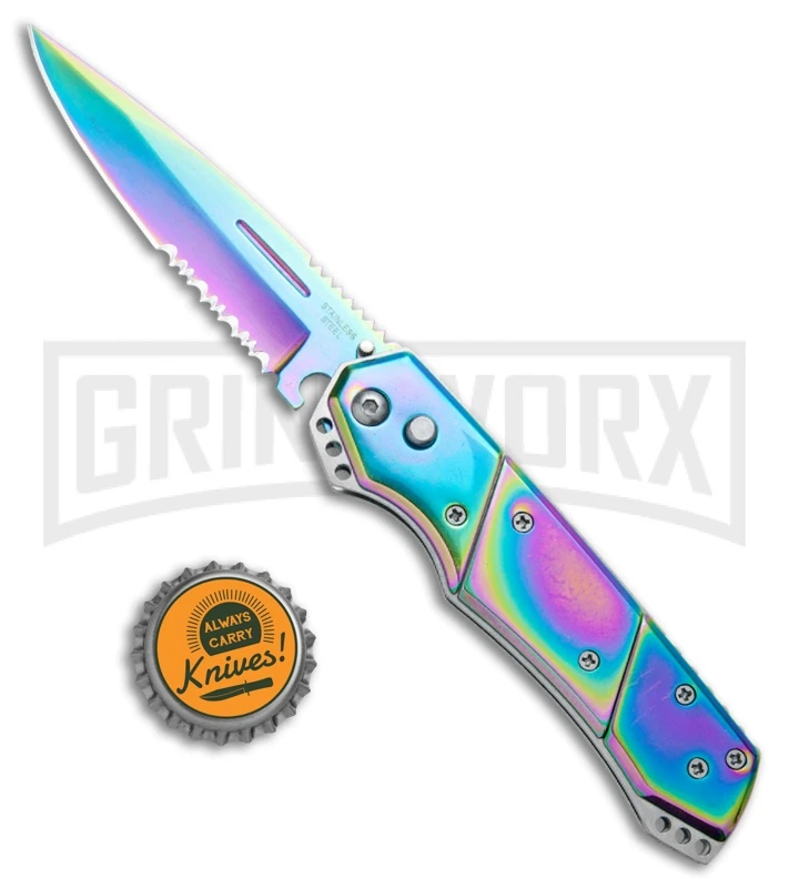 Super Knife Croc Automatic Knife Stainless Rainbow Spectrum (3.5 Spectrum) Serr 4 Super Knife Croc Automatic Knife Stainless Rainbow Spectrum (3.5 Spectrum) Serr - Image 4
