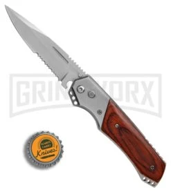 Super Knife Croc Automatic Knife Stainless W/ Rosewood Inlay - Satin Serr -Buck Knives Sales Store Super Knife Croc Stainless Rosewood Inlay satin serr BP 30075 er bottlecap large