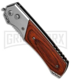 Super Knife Croc Automatic Knife Stainless W/ Rosewood Inlay - Satin Serr -Buck Knives Sales Store Super Knife Croc Stainless Rosewood Inlay satin serr BP 30075 er spine large