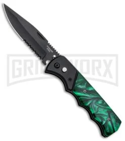 Super Knife Dingo Green Acrylic Automatic Knife - Black Serr