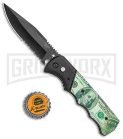 Super Knife Dingo Money Print Automatic Knife - Black Serr 7 Super Knife Dingo Money Print Automatic Knife - Black Serr -Buck Knives Sales Store Super Knife Dingo Money Print Auto Black Serr GX 35773 jr bottlecap large