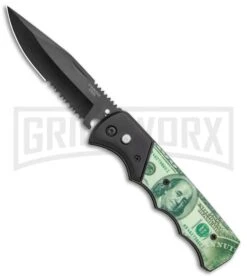 Super Knife Dingo Money Print Automatic Knife - Black Serr