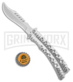 Swift 9" Silver Persian Balisong Coated Butterfly Knife - Polished -Buck Knives Sales Store Swift Silver Persian Balisong Coated Butterfly Satin GX 39595 jr bottlecap large