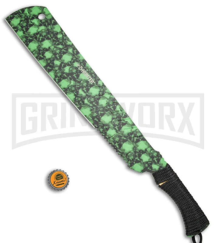 Z-Hunter 18" Green Skull Camo Machete Fixed Blade - Green Serr 4 Z-Hunter 18" Green Skull Camo Machete Fixed Blade - Green Serr - Image 4