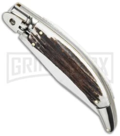 AGA Campolin Diana Stag Horn Lever Lock Automatic Knife - Satin Plain -Buck Knives Sales Store aga campolin stag diana leverlock bottom cm large