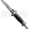 SKM 4" Italian Stiletto Black Automatic Knife Keychain - Flat Grind