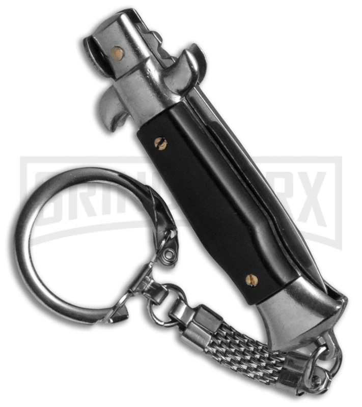 SKM 4" Italian Stiletto Black Automatic Knife Keychain - Flat Grind 2 SKM 4" Italian Stiletto Black Automatic Knife Keychain - Flat Grind - Image 2
