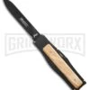 AKC Gravit-E Black/Wood Manual OTF Knife - Black Plain