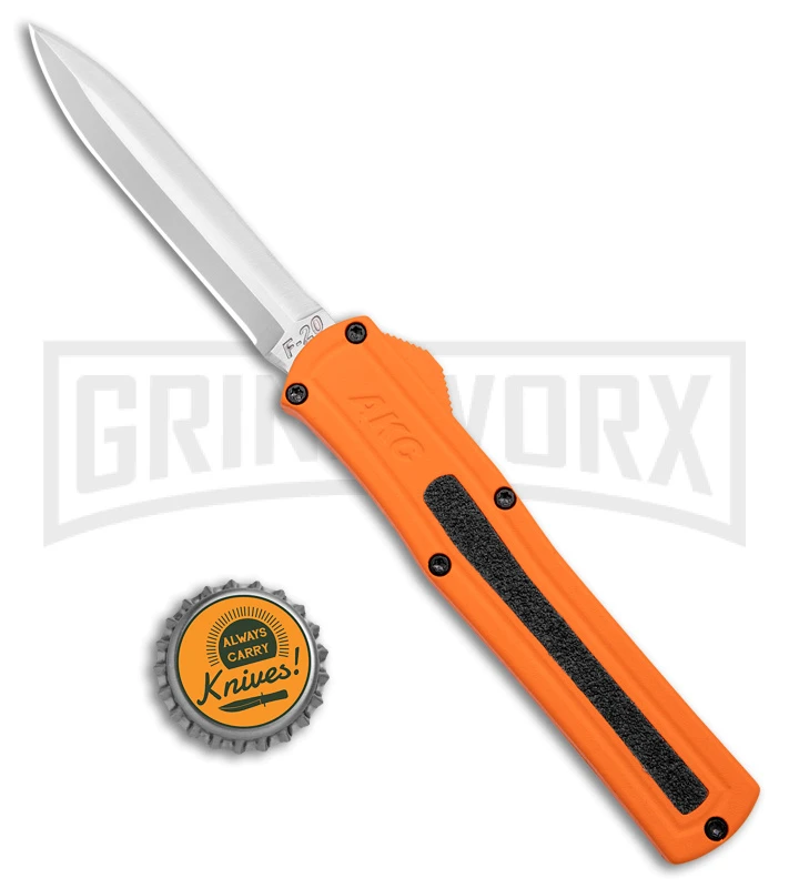 AKC F-20 Orange D/A OTF Dagger Automatic Knife - Satin Plain 4 AKC F-20 Orange D/A OTF Dagger Automatic Knife - Satin Plain - Image 4