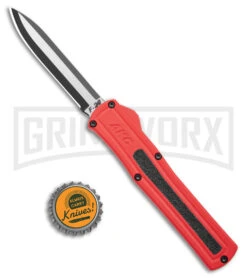 AKC F-20 Red D/A OTF Automatic Knife - Two Tone Plain -Buck Knives Sales Store akc f 20 da otf auto black red aluminum tt dagger BHQ 177264 jr bottlecap large