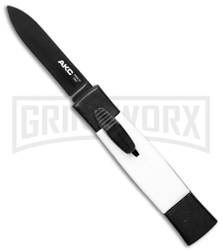 AKC Minion Concord Black/White OTF Automatic Knife - Flat Grind Black Plain 1 AKC Minion Concord Black/White OTF Automatic Knife - Flat Grind Black Plain