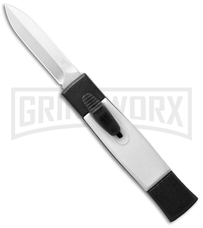 AKC Minion Concord Black/White OTF Automatic Knife - Dagger Satin Plain 1 AKC Minion Concord Black/White OTF Automatic Knife - Dagger Satin Plain