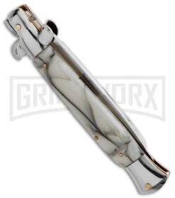 9" Anomaly Stiletto White Marble Automatic Knife - Bayonet -Buck Knives Sales Store anomaly stiletto a155bl white marble side large