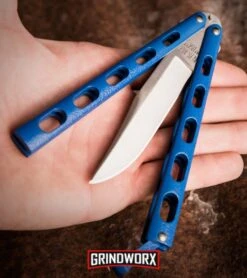 Bear And Son Knives 114 Blue Balisong Butterfly Knife - Satin Plain 4TH18 -Buck Knives Sales Store bear and son butterfly knife blue zinc bp large
