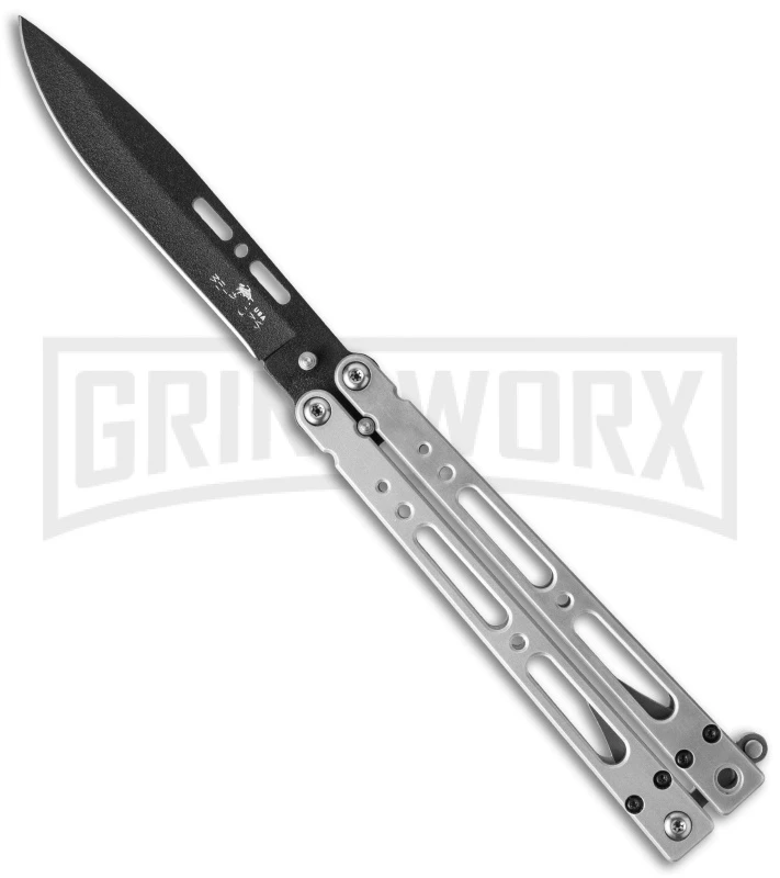 Bear OPS Bear Song IV Silver Balisong Butterfly Knife - Black Plain 1 Bear OPS Bear Song IV Silver Balisong Butterfly Knife - Black Plain