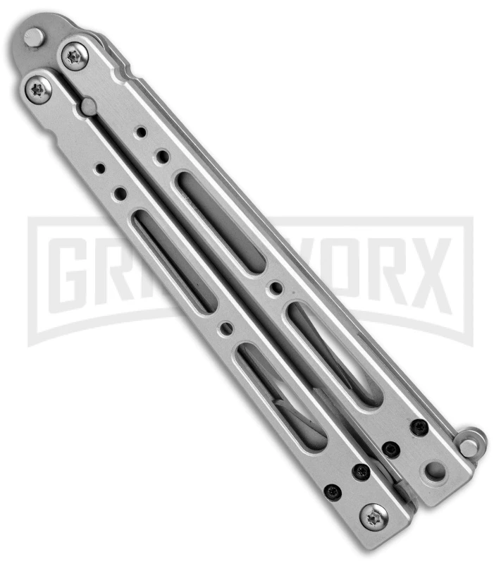Bear OPS Bear Song IV Silver Tanto Butterfly Knife - Bead Blast Plain 2 Bear OPS Bear Song IV Silver Tanto Butterfly Knife - Bead Blast Plain - Image 2