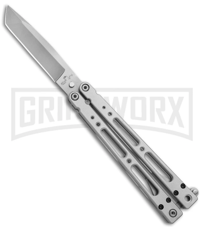 Bear OPS Bear Song IV Silver Tanto Butterfly Knife - Bead Blast Plain 1 Bear OPS Bear Song IV Silver Tanto Butterfly Knife - Bead Blast Plain