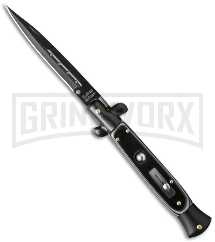 9" Anomaly Stiletto Black Faux Micarta Automatic Knife - Black Plain 1 9" Anomaly Stiletto Black Faux Micarta Automatic Knife - Black Plain