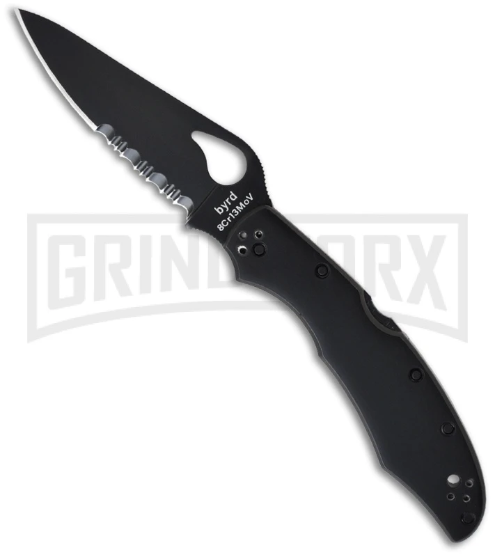 Byrd Cara Cara 2 Black Stainless Steel Folding Knife - Black Serr 1 Byrd Cara Cara 2 Black Stainless Steel Folding Knife - Black Serr