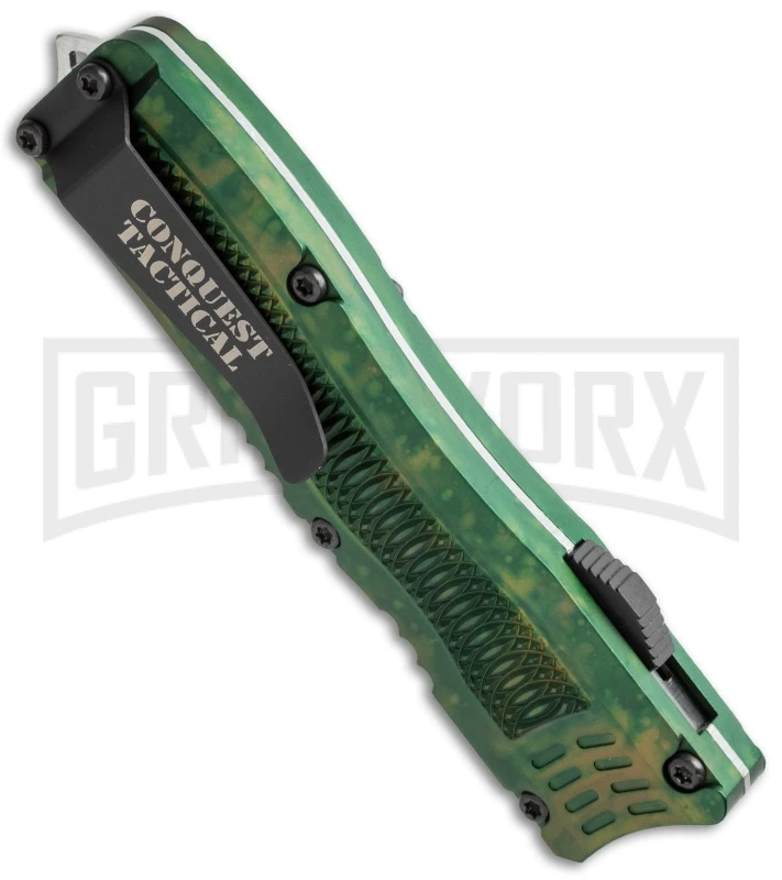 Conquest Tactical Fury Green Camo D/A OTF Automatic Knife - Stonewash Plain 3 Conquest Tactical Fury Green Camo D/A OTF Automatic Knife - Stonewash Plain - Image 3