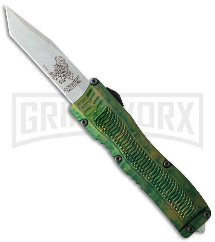 Conquest Tactical Fury Green Camo D/A OTF Automatic Knife - Stonewash Plain 1 Conquest Tactical Fury Green Camo D/A OTF Automatic Knife - Stonewash Plain